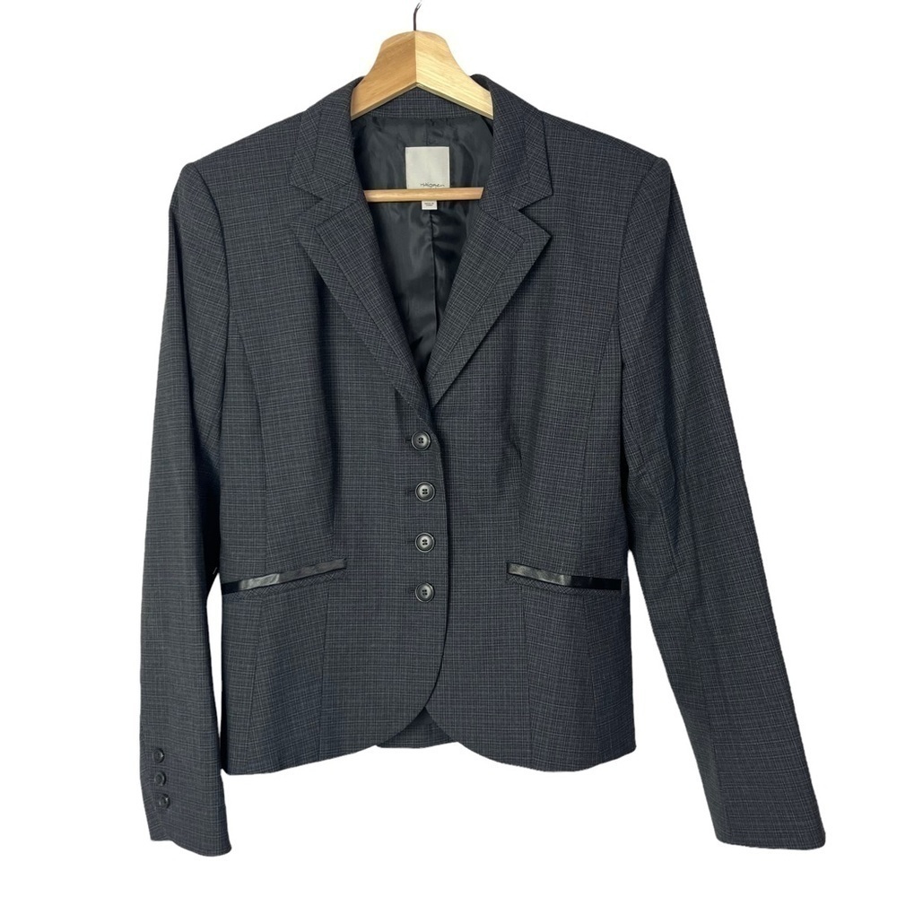 Halogen Petite Gray Micro Plaid 4 Button Blazer‎ 10P